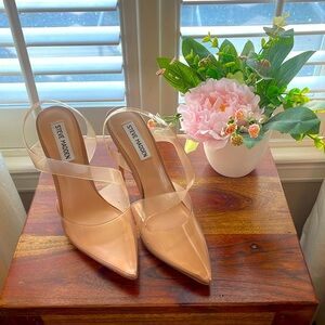 Steve Madden clear nude heels, size 7.